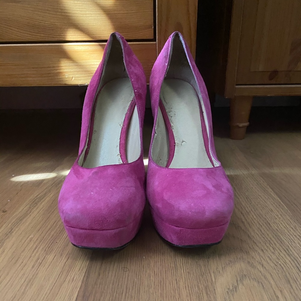Pink Nine West chunky suede heel
